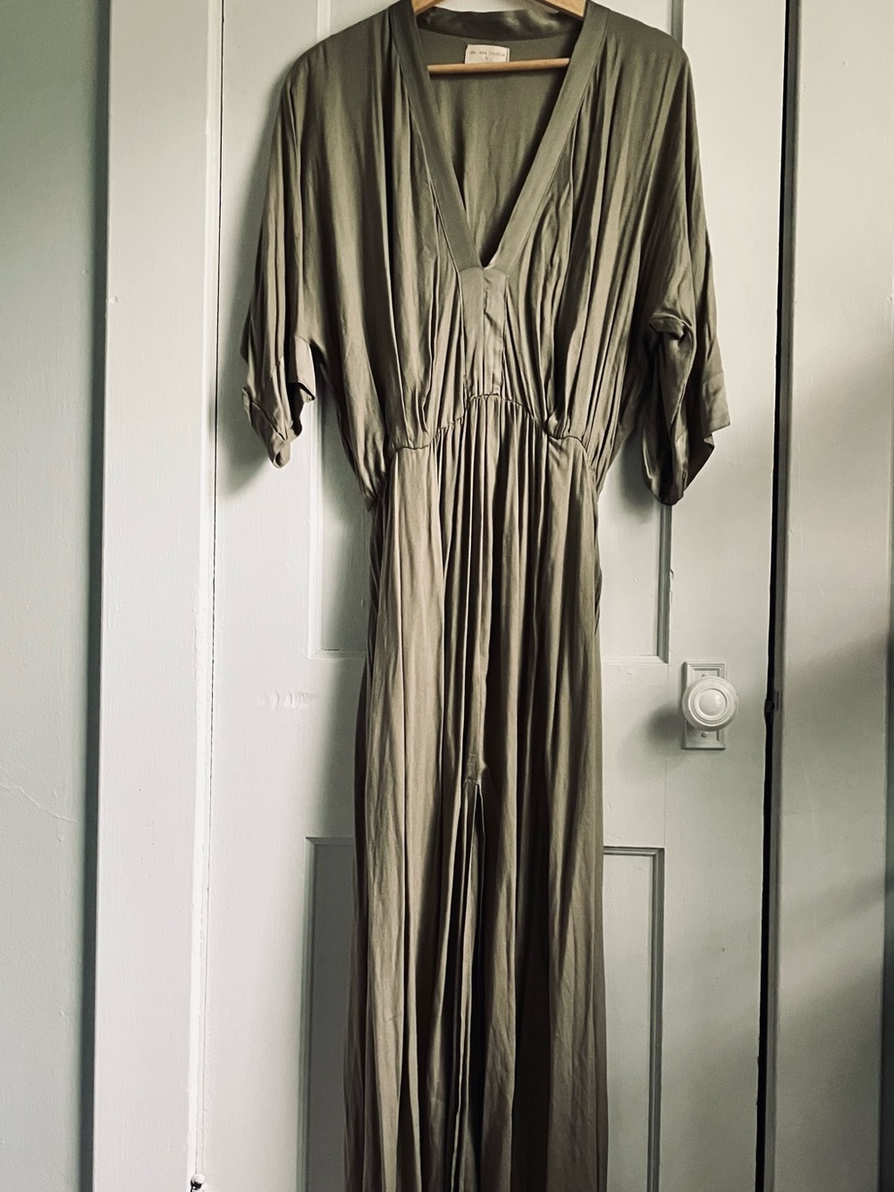 Anthropologie Olive Green V-Neck Maxi Dress
